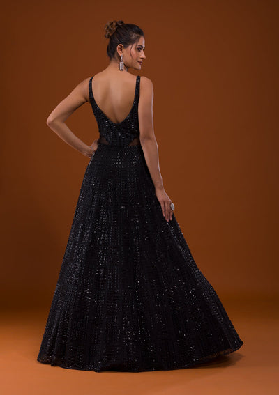 Black Stonework Net Designer Gown-Koskii