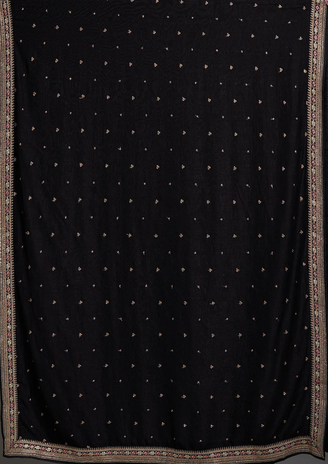 Black Stonework Raw Silk Designer Anarkali Suit-Koskii