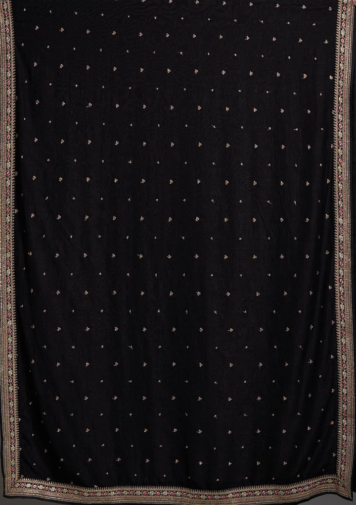 Black Stonework Raw Silk Designer Anarkali Suit-Koskii