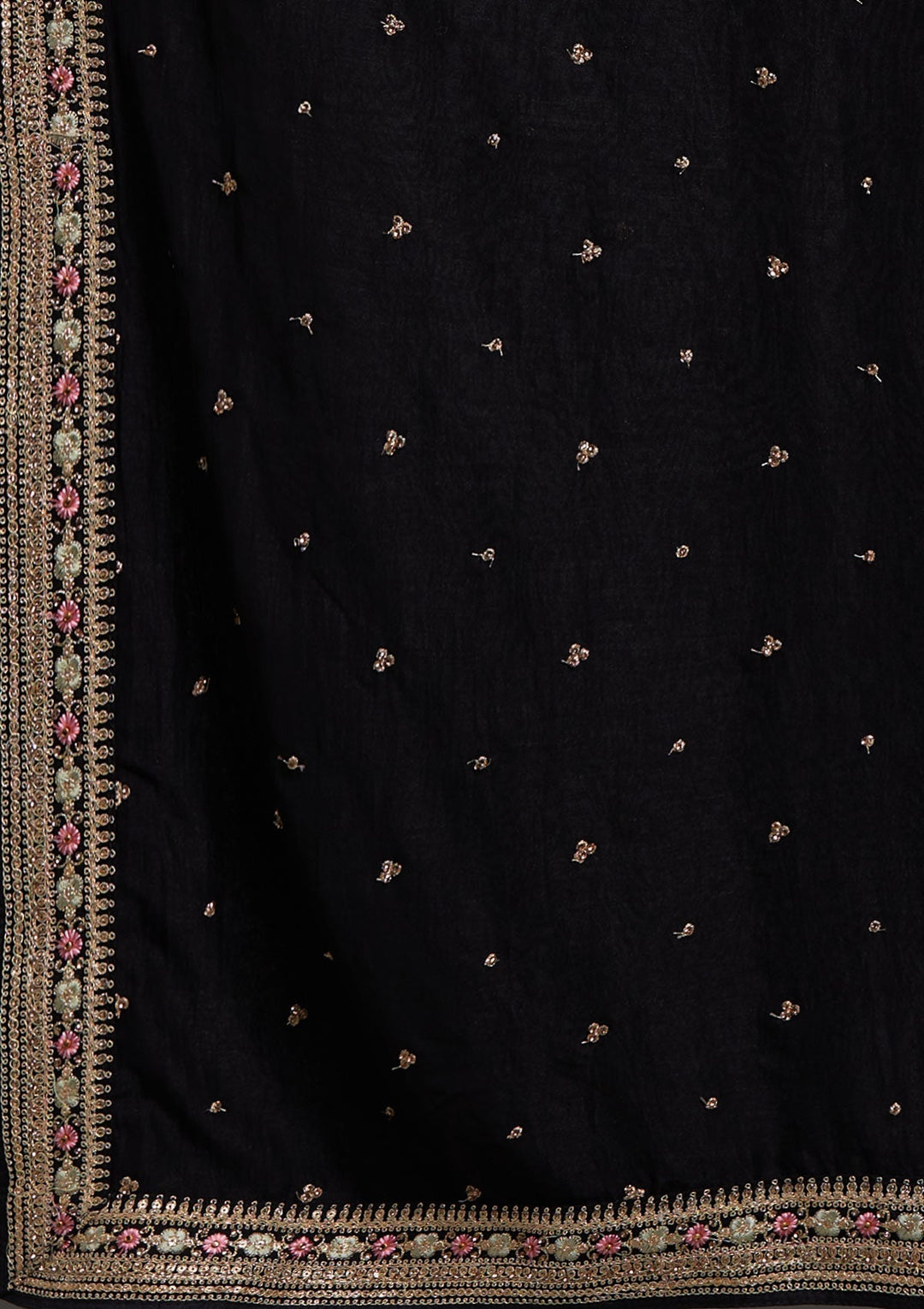 Black Stonework Raw Silk Designer Anarkali Suit-Koskii