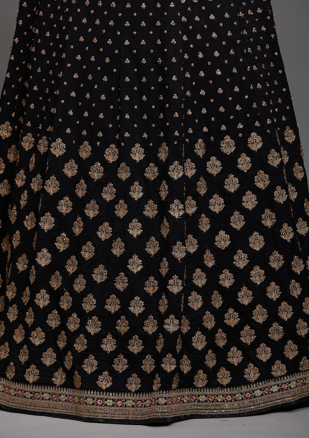 Black Stonework Raw Silk Designer Anarkali Suit-Koskii