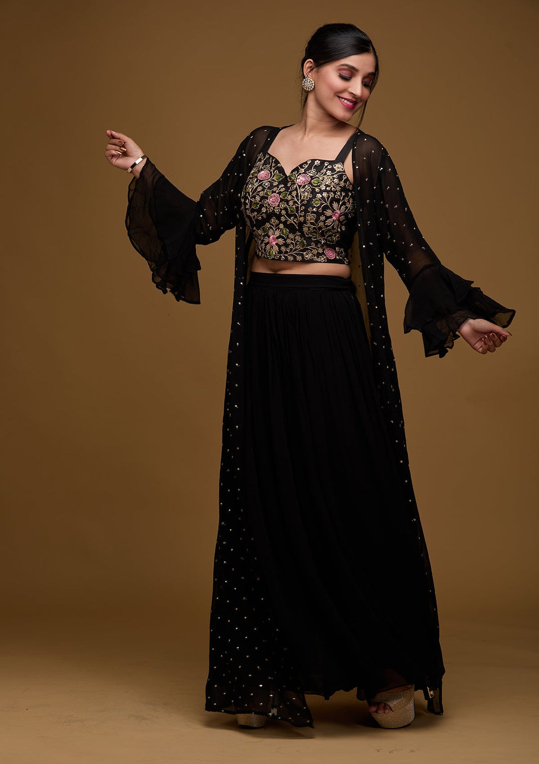 Black Swarovski Georgette Designer Salwar Suit - Koskii