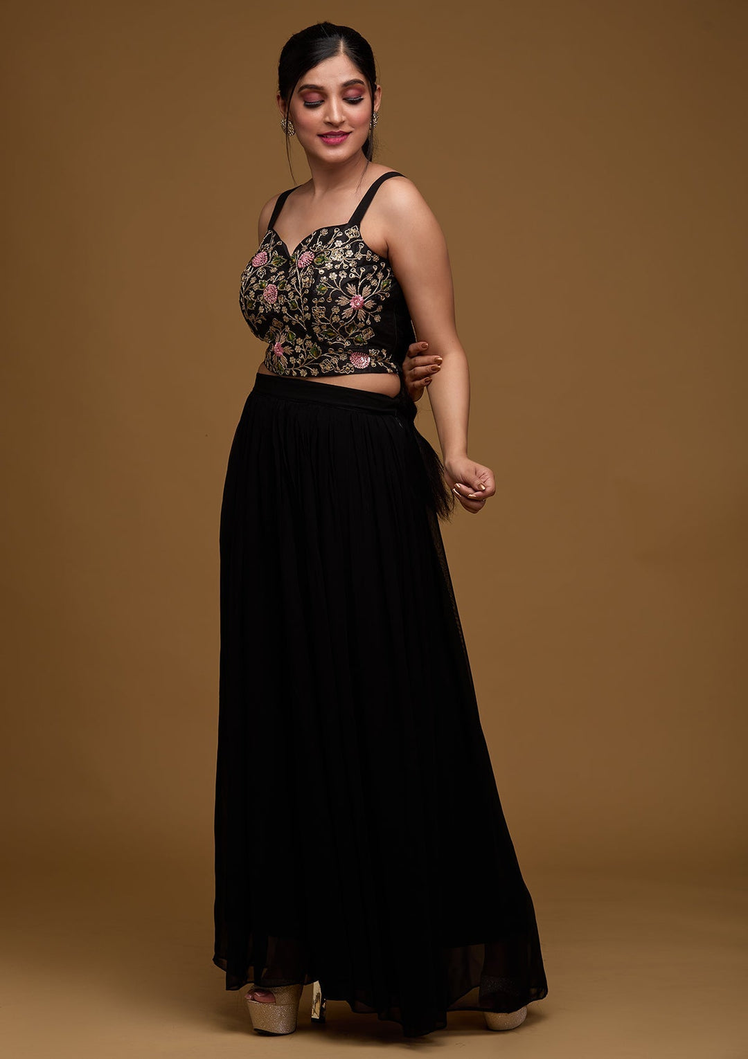 Black Swarovski Georgette Designer Salwar Suit - Koskii