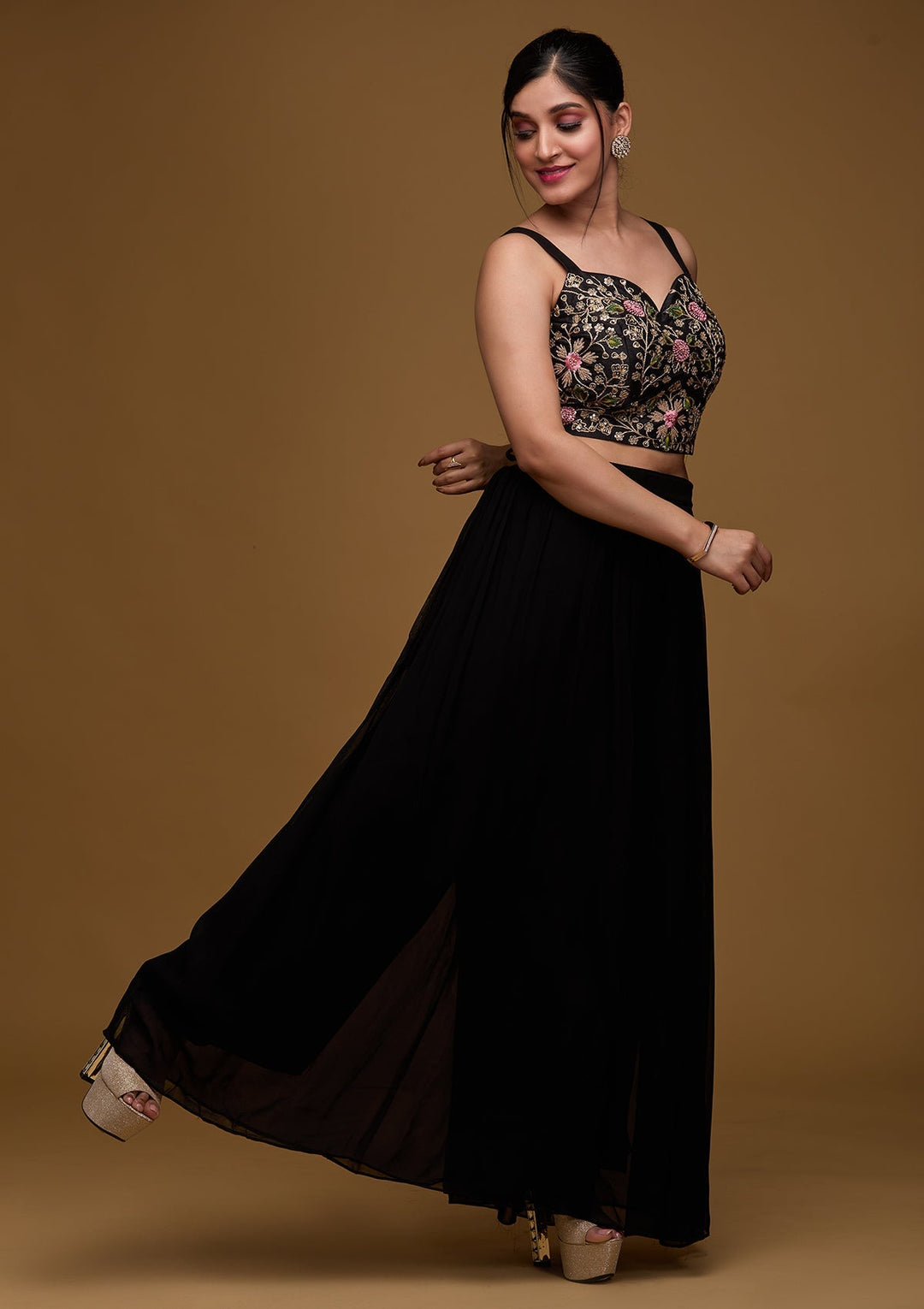 Black Swarovski Georgette Designer Salwar Suit - Koskii