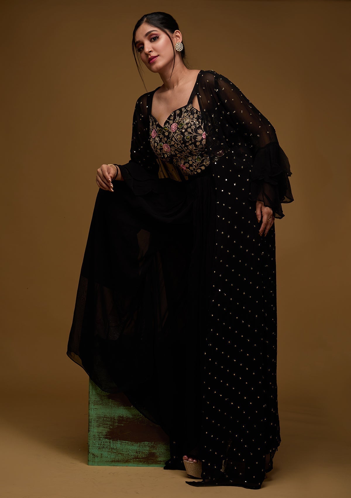 Black Swarovski Georgette Designer Salwar Suit - Koskii
