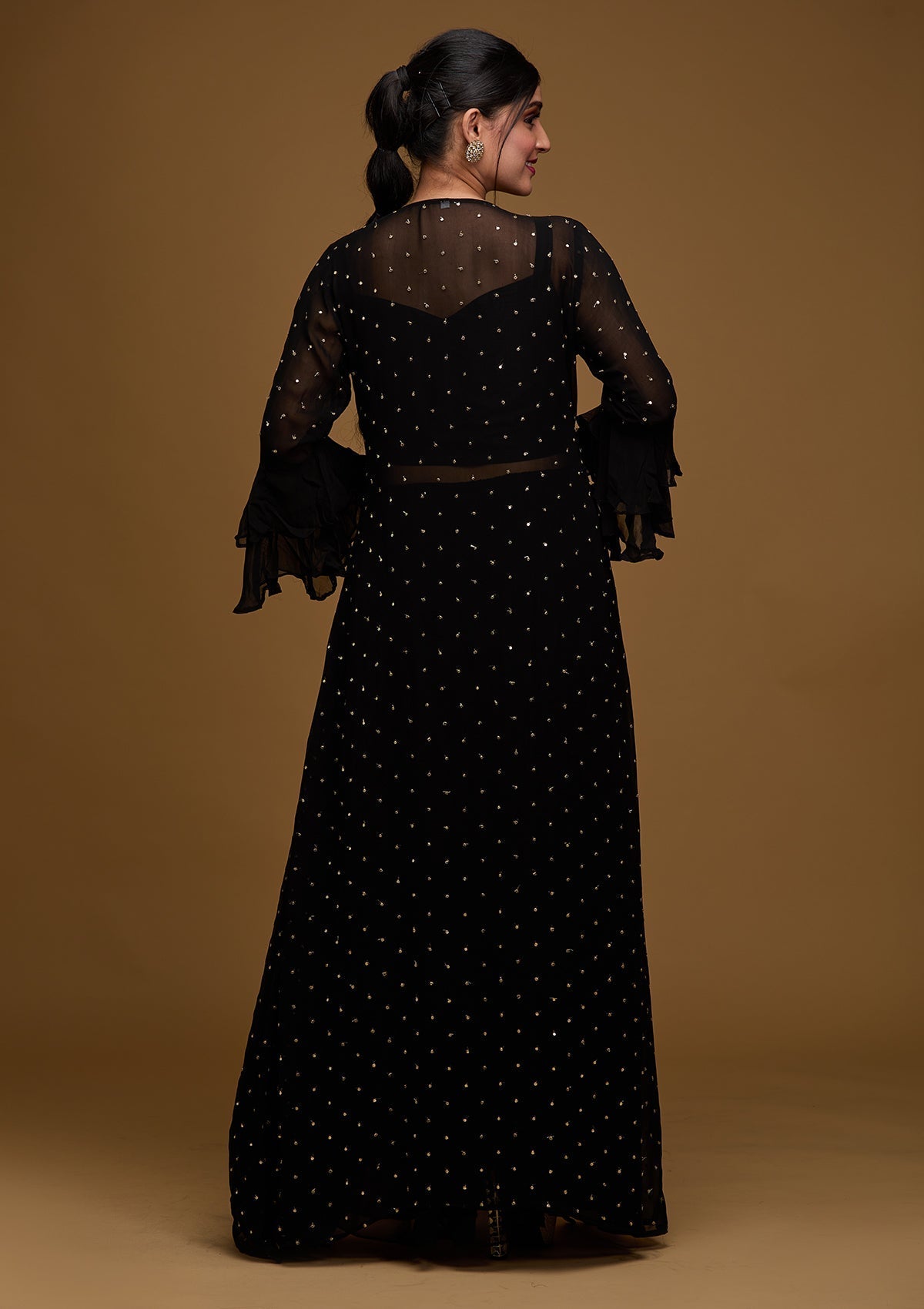 Black Swarovski Georgette Designer Salwar Suit - Koskii