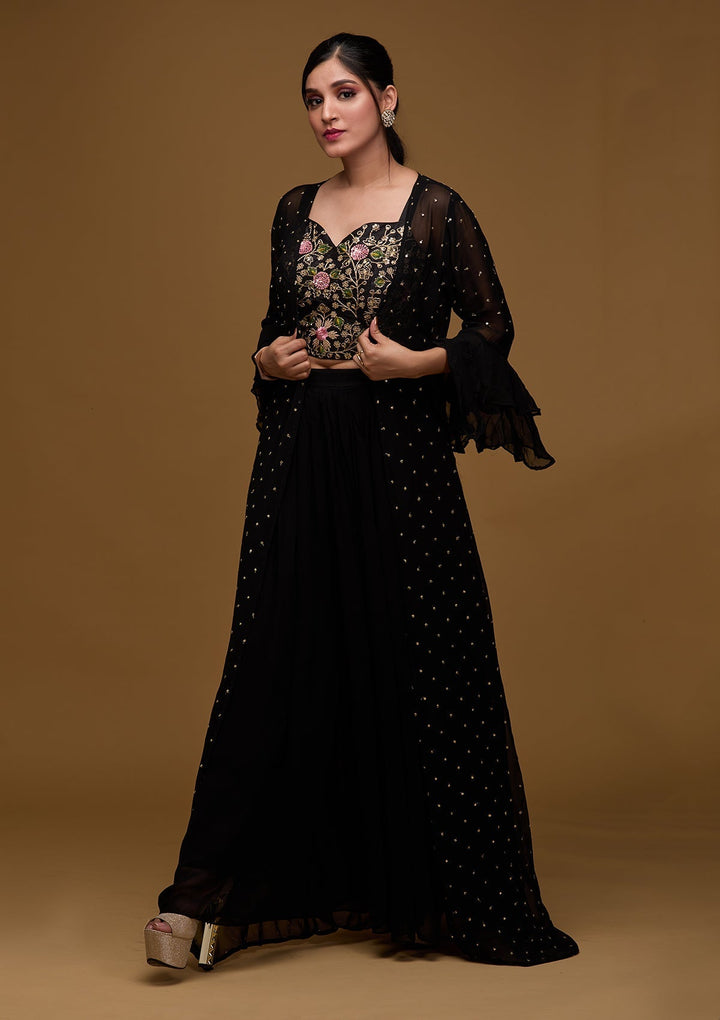 Black Swarovski Georgette Designer Salwar Suit - Koskii