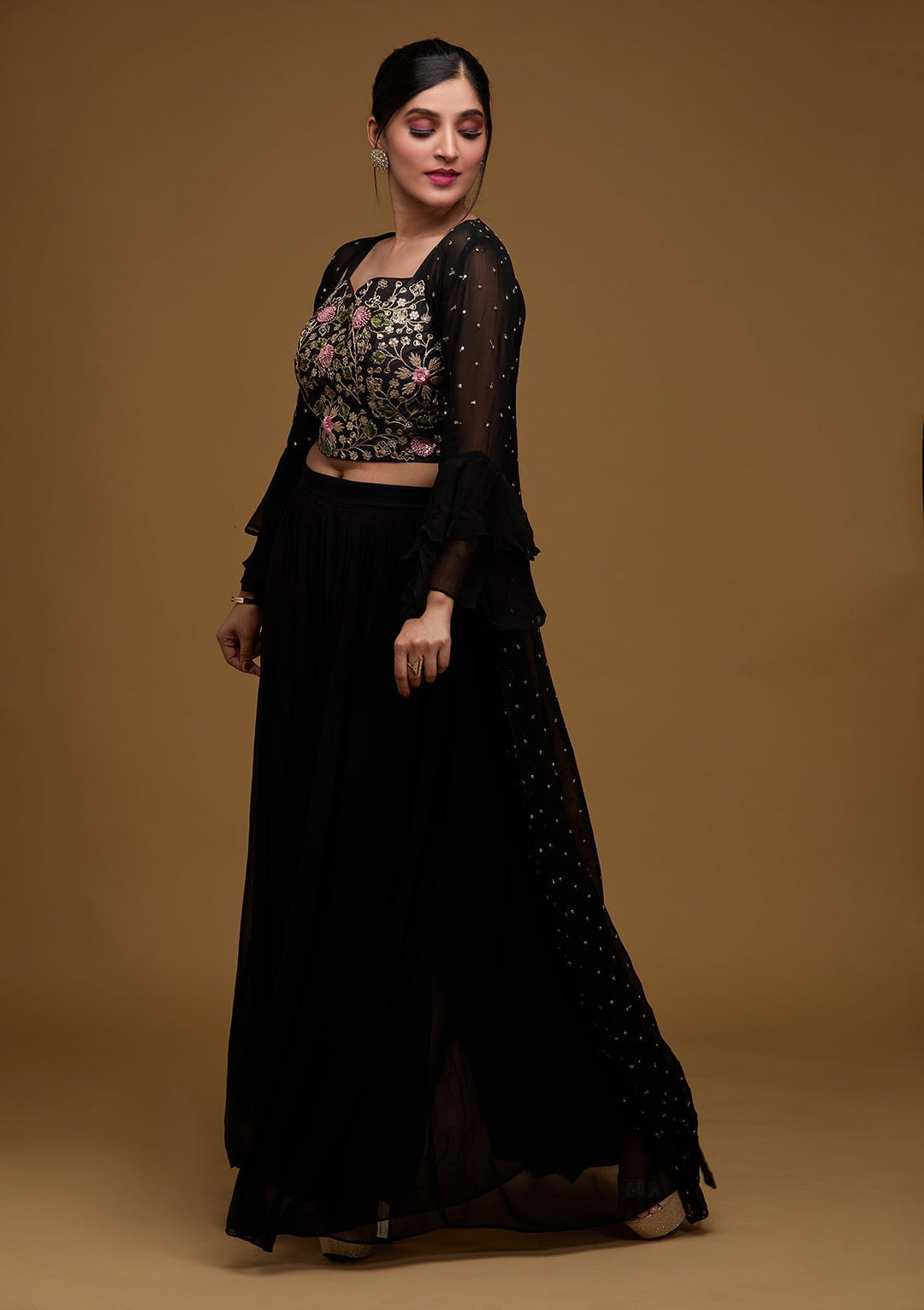 Black Swarovski Georgette Designer Salwar Suit - Koskii
