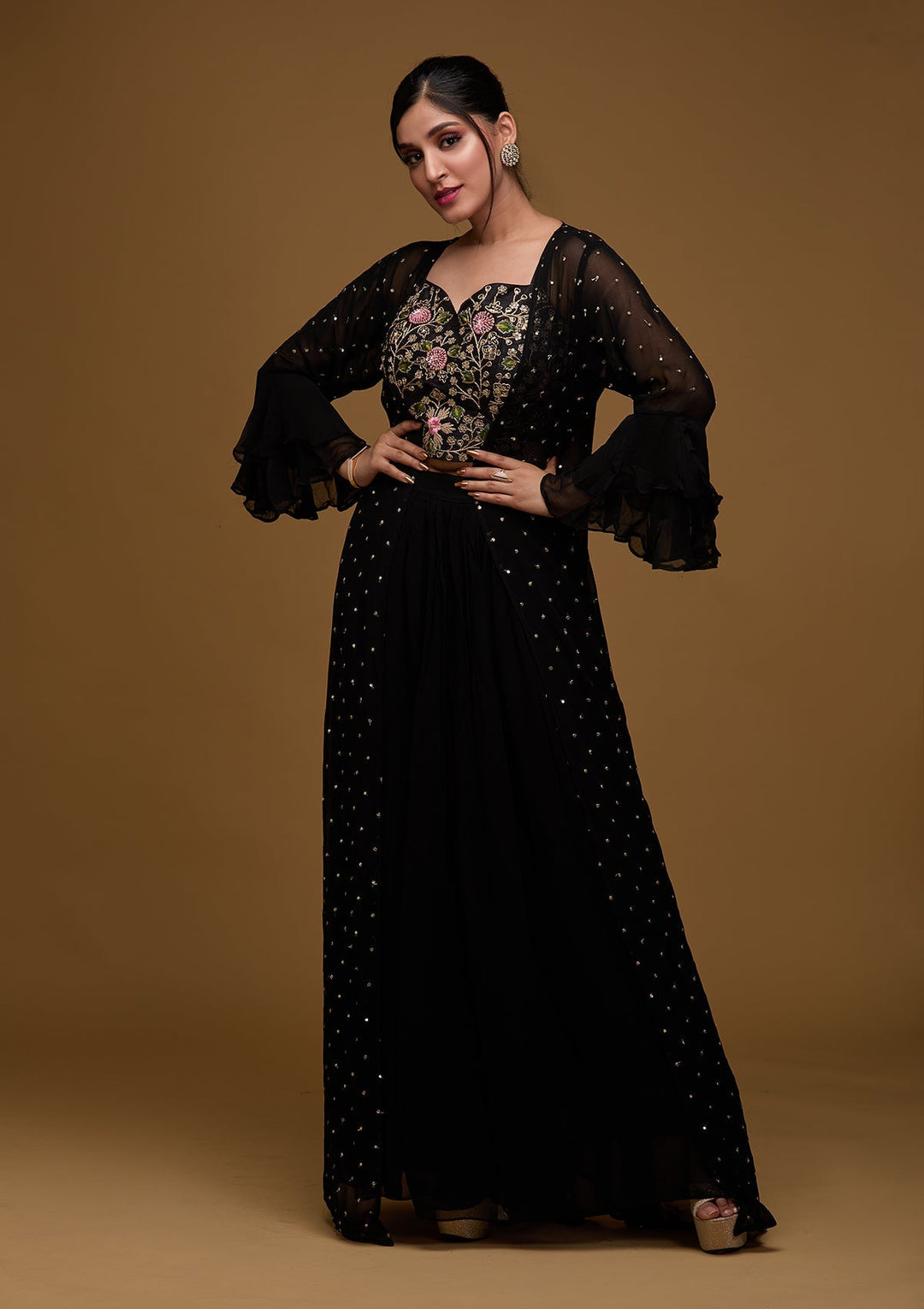 Black Swarovski Georgette Designer Salwar Suit - Koskii