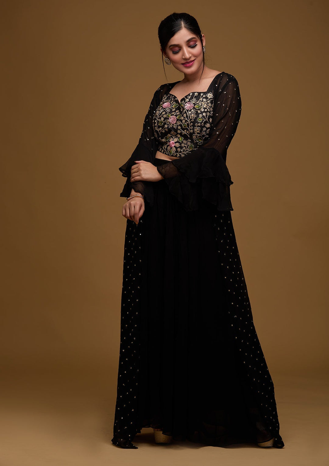 Black Swarovski Georgette Designer Salwar Suit - Koskii