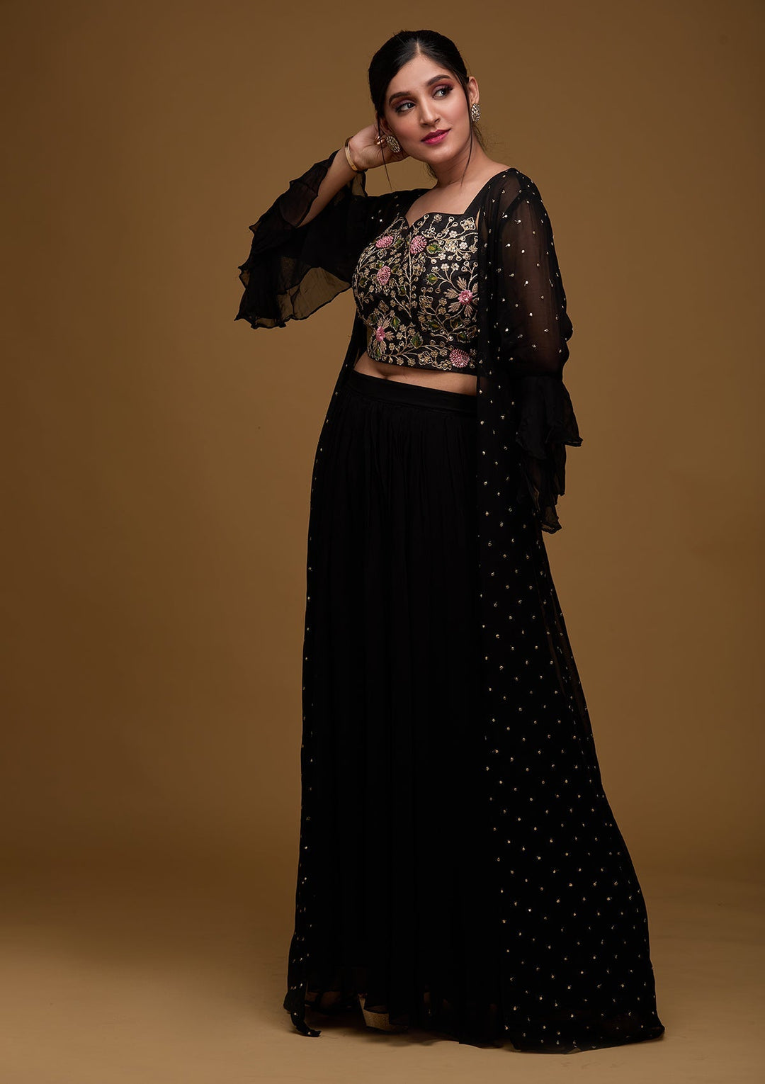 Black Swarovski Georgette Designer Salwar Suit - Koskii