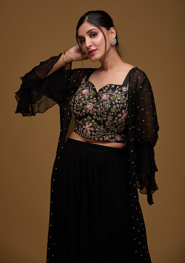Black Swarovski Georgette Designer Salwar Suit - Koskii