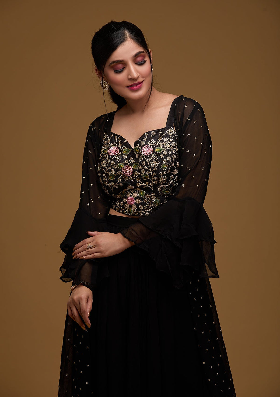Black Swarovski Georgette Designer Salwar Suit - Koskii