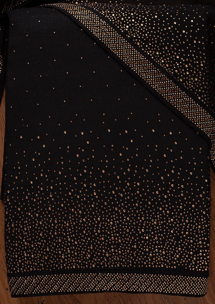 Black Swarovski Georgette Designer Unstitched Salwar Suit - koskii