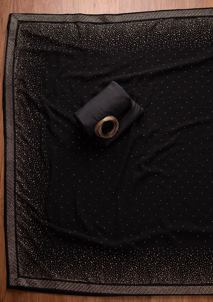 Black Swarovski Georgette Designer Unstitched Salwar Suit - koskii