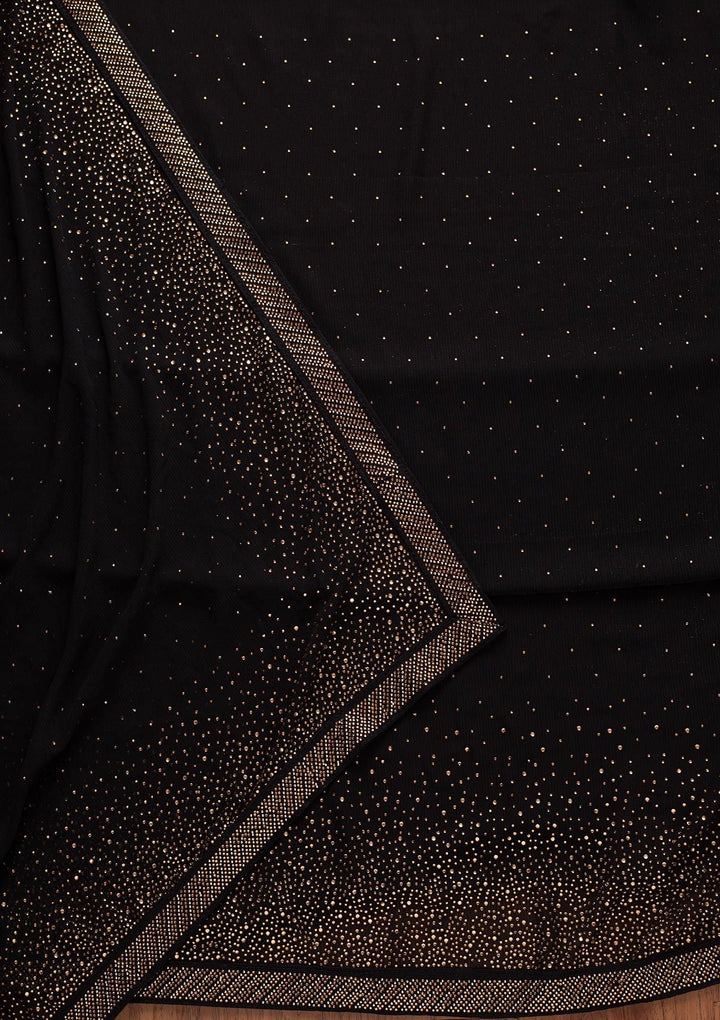Black Swarovski Georgette Designer Unstitched Salwar Suit - koskii