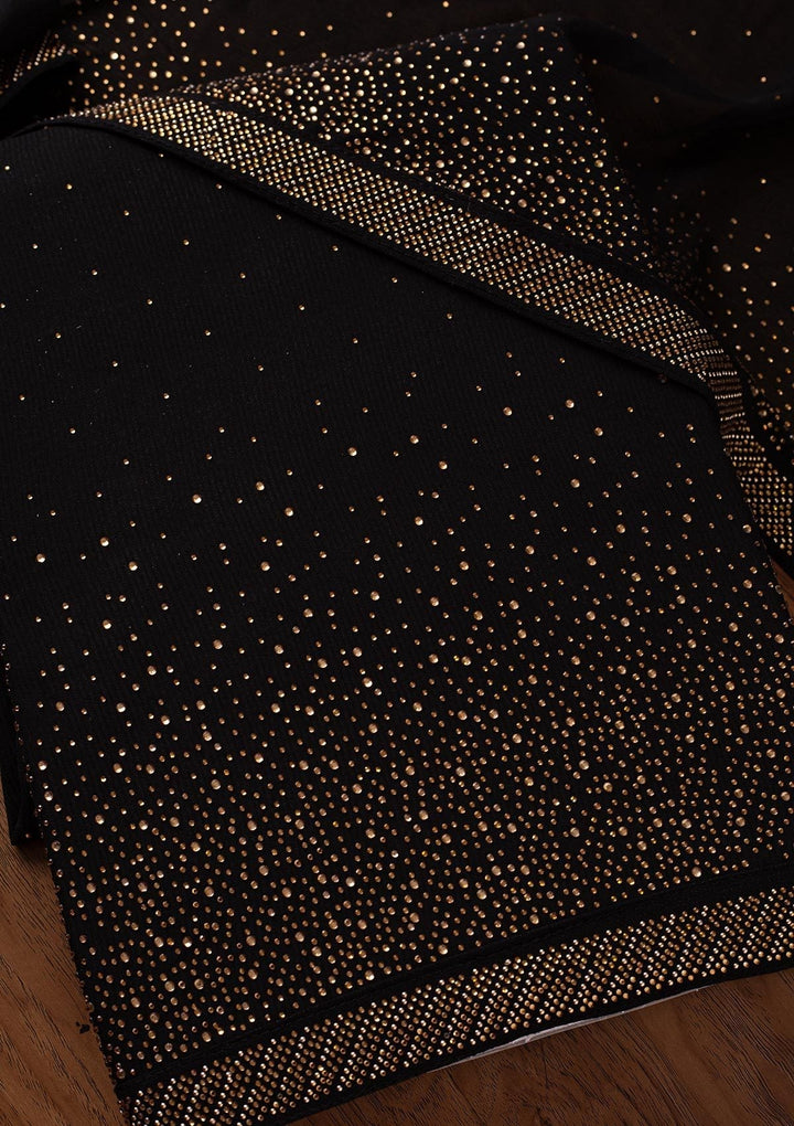 Black Swarovski Georgette Designer Unstitched Salwar Suit - koskii