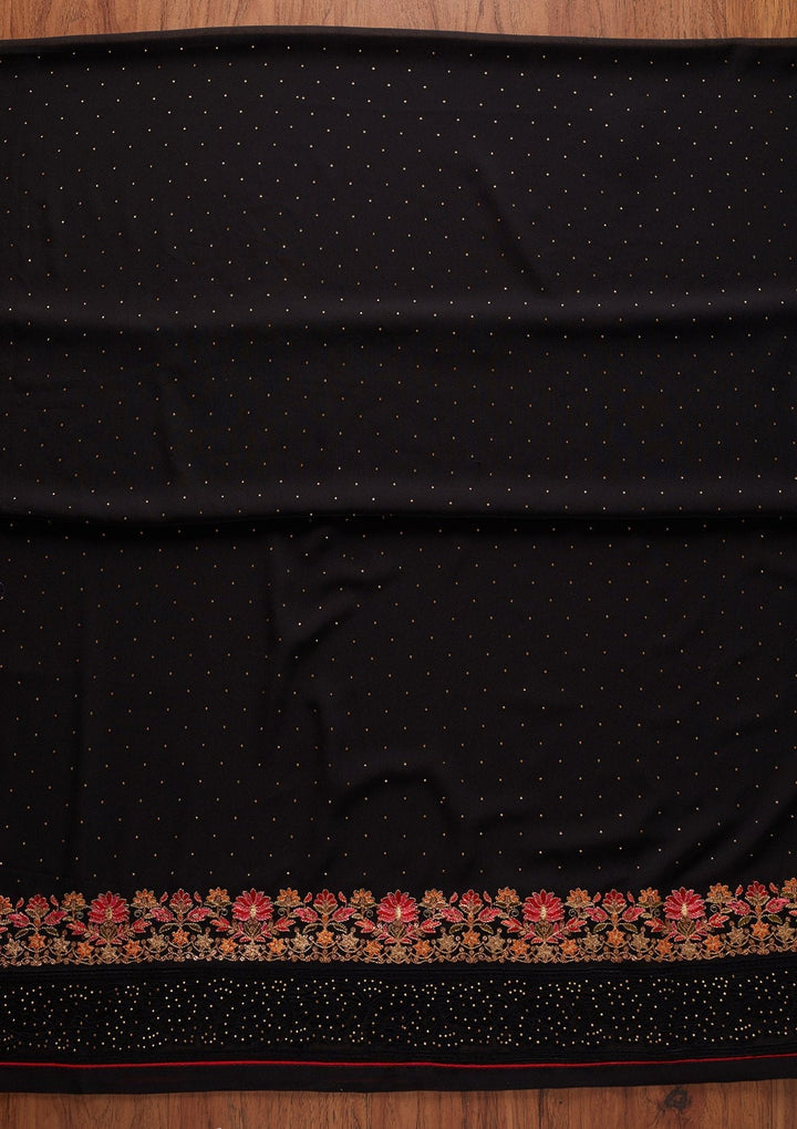 Black Swarovski Georgette Designer Unstitched Salwar Suit - koskii