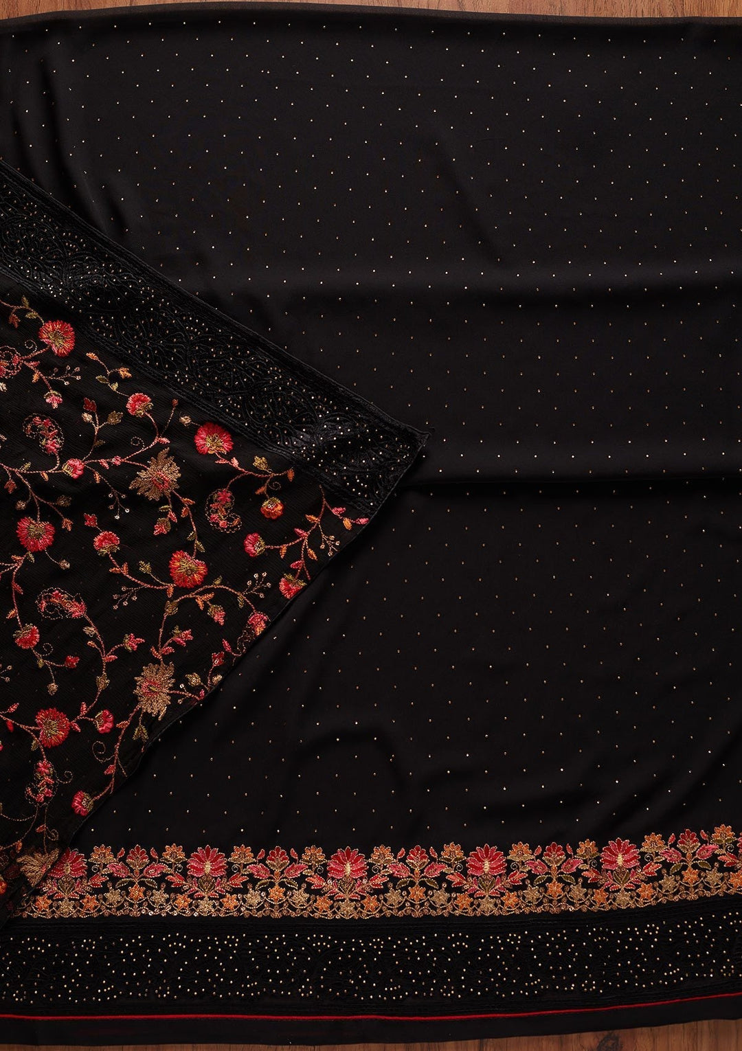 Black Swarovski Georgette Designer Unstitched Salwar Suit - koskii