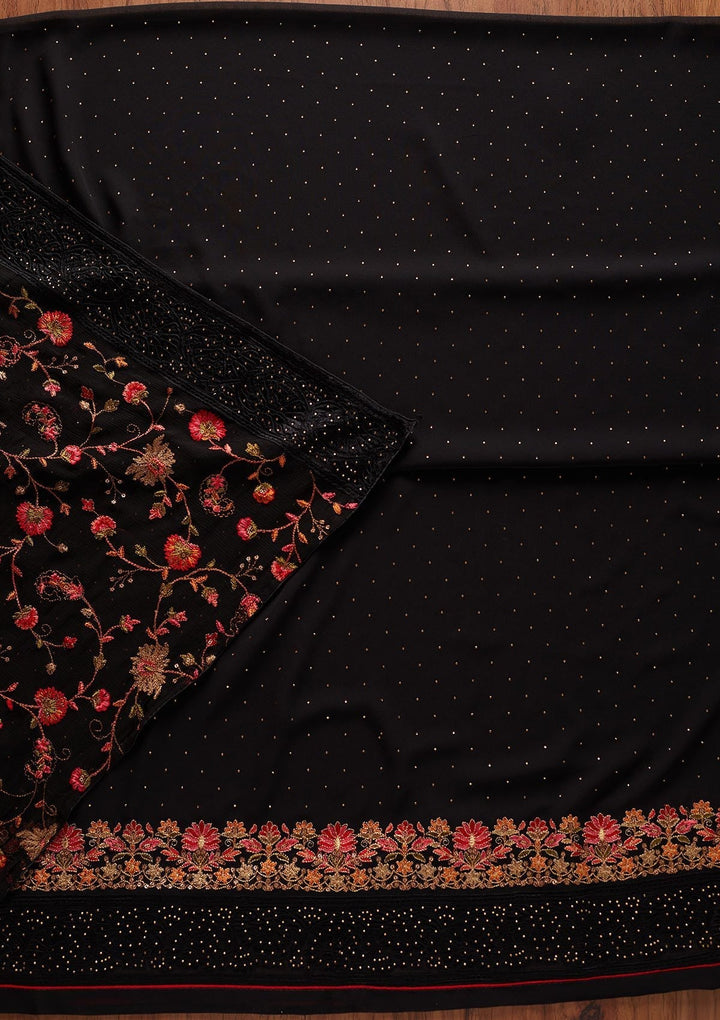 Black Swarovski Georgette Designer Unstitched Salwar Suit - koskii