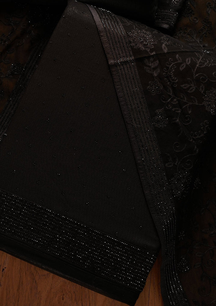Black Swarovski Georgette Designer Unstitched Salwar Suit - koskii