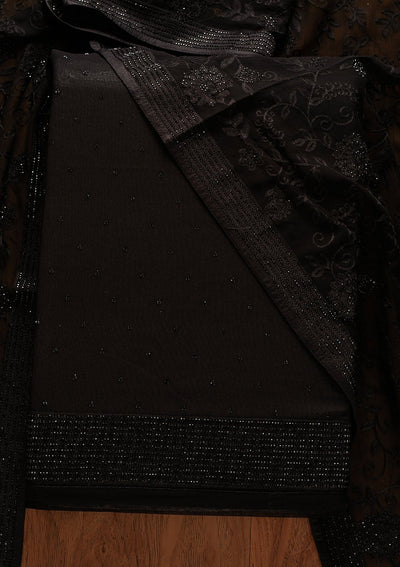 Black Swarovski Georgette Designer Unstitched Salwar Suit - koskii