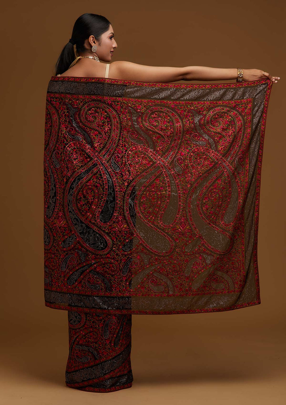 Black Swarovski Georgette Designer Saree - Koskii