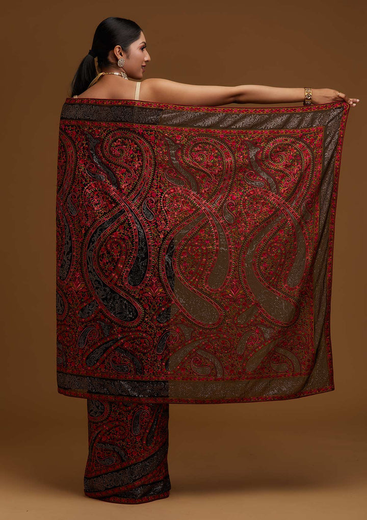 Black Swarovski Georgette Designer Saree - Koskii