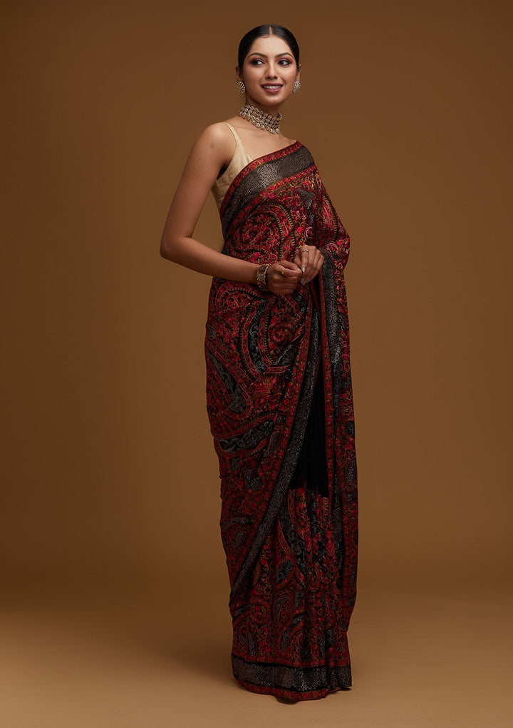 Black Swarovski Georgette Designer Saree - Koskii