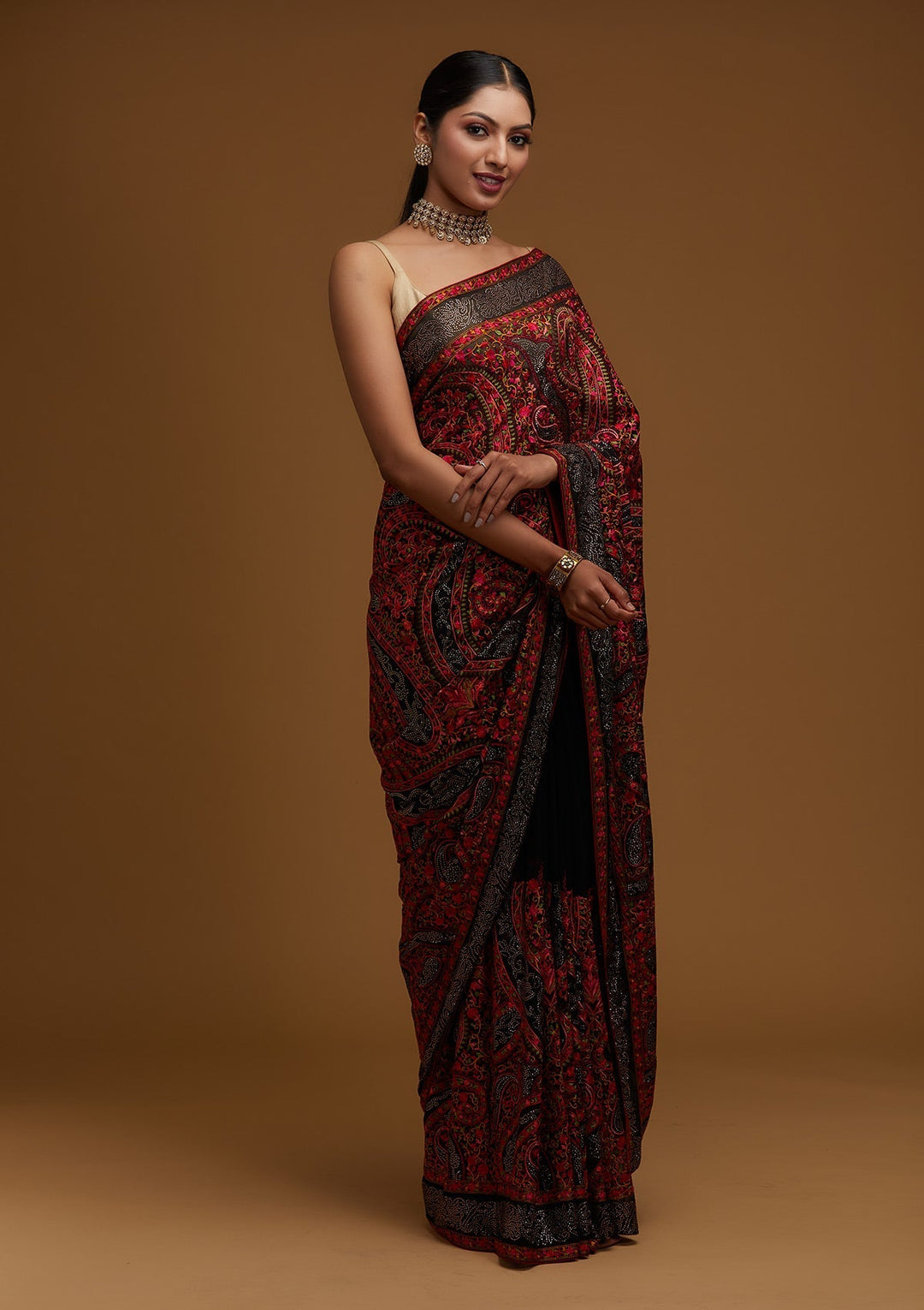 Black Swarovski Georgette Designer Saree - Koskii