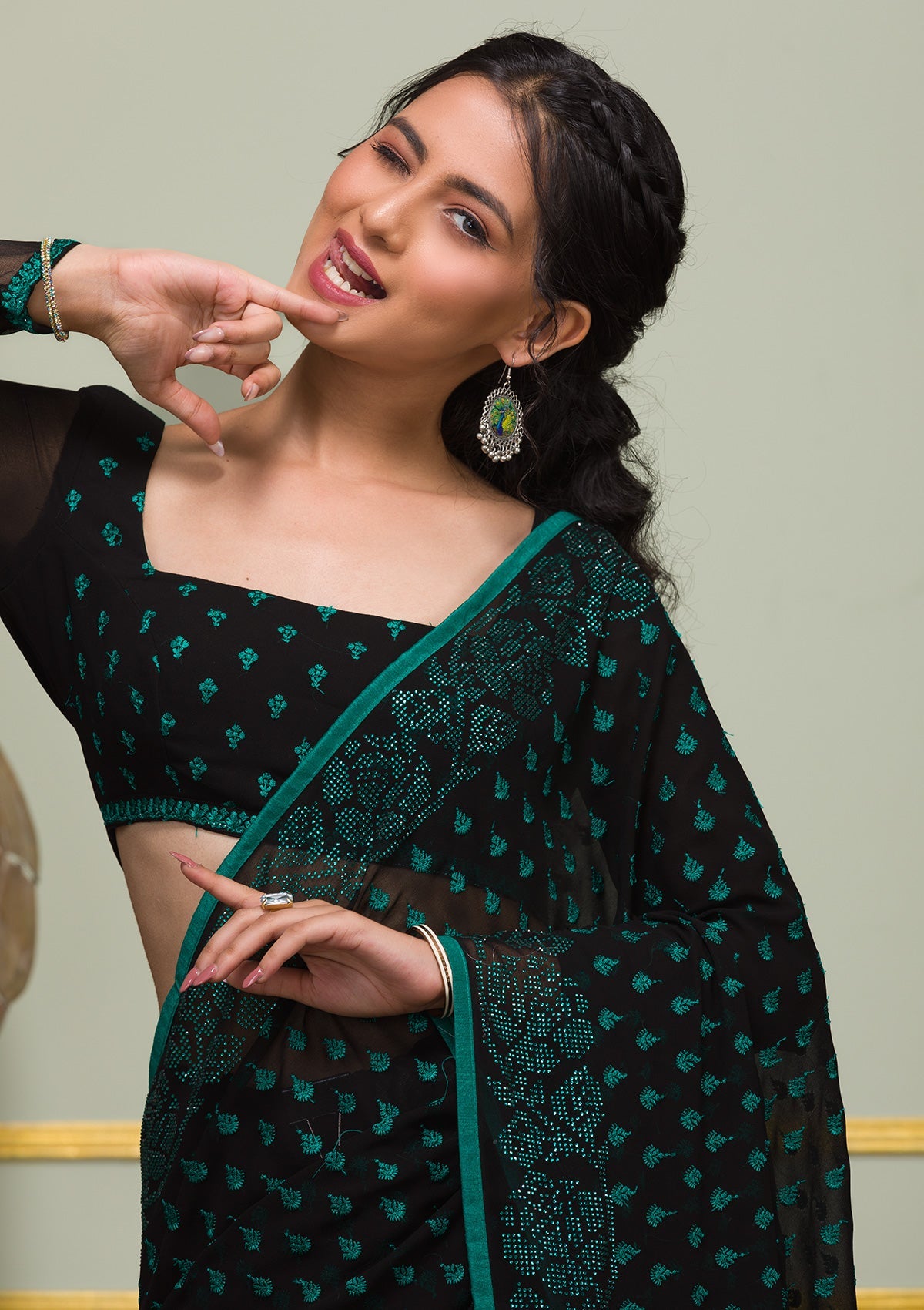 Rama Green Swarovski Georgette Saree-Koskii