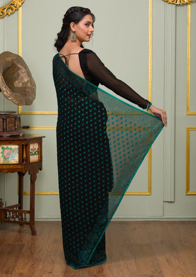 Rama Green Swarovski Georgette Saree-Koskii