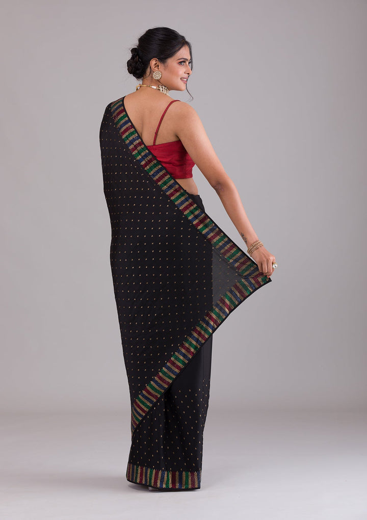 Black Swarovski Satin Saree-Koskii