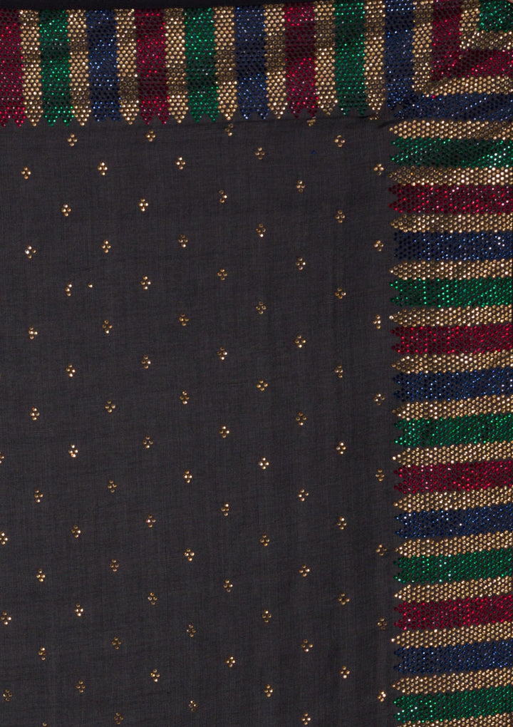Black Swarovski Satin Saree-Koskii