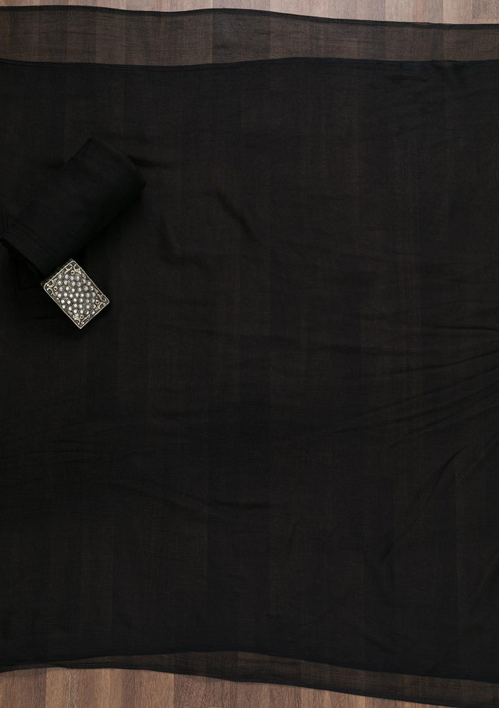 Black Semi Crepe Swarovski Unstitched Salwar Suit-koskii