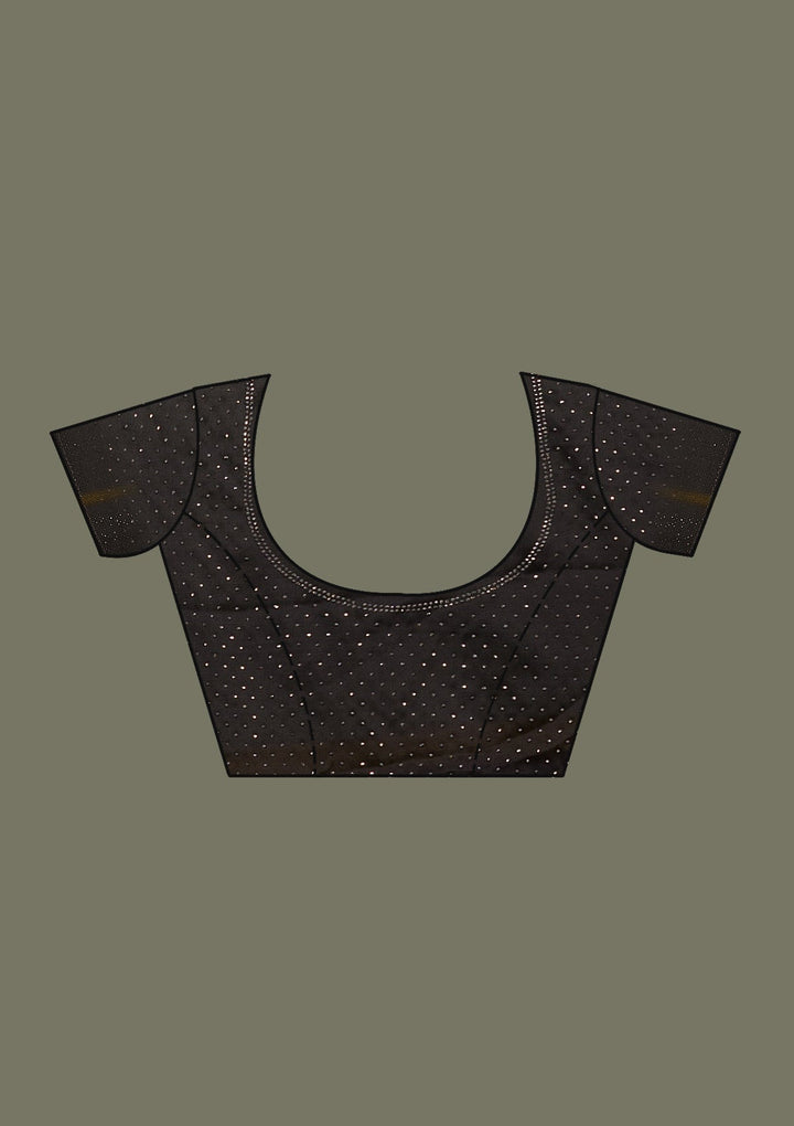Black Swarovski Semi Crepe Saree-Koskii