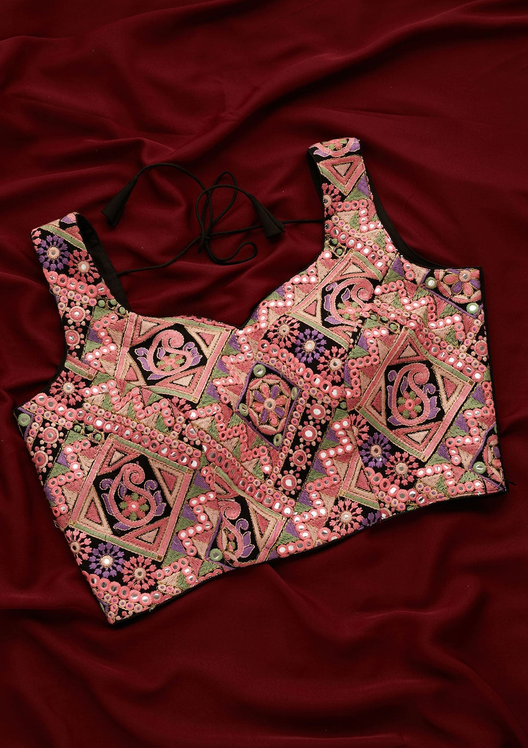 Black Threadwork Georgette Designer Readymade Blouse - Koskii