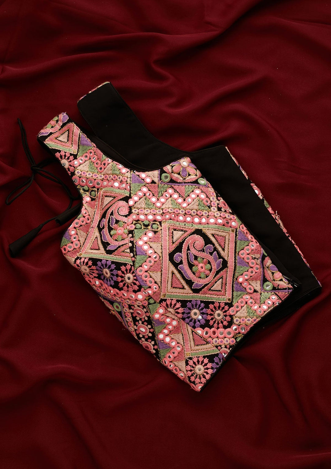 Black Threadwork Georgette Designer Readymade Blouse - Koskii