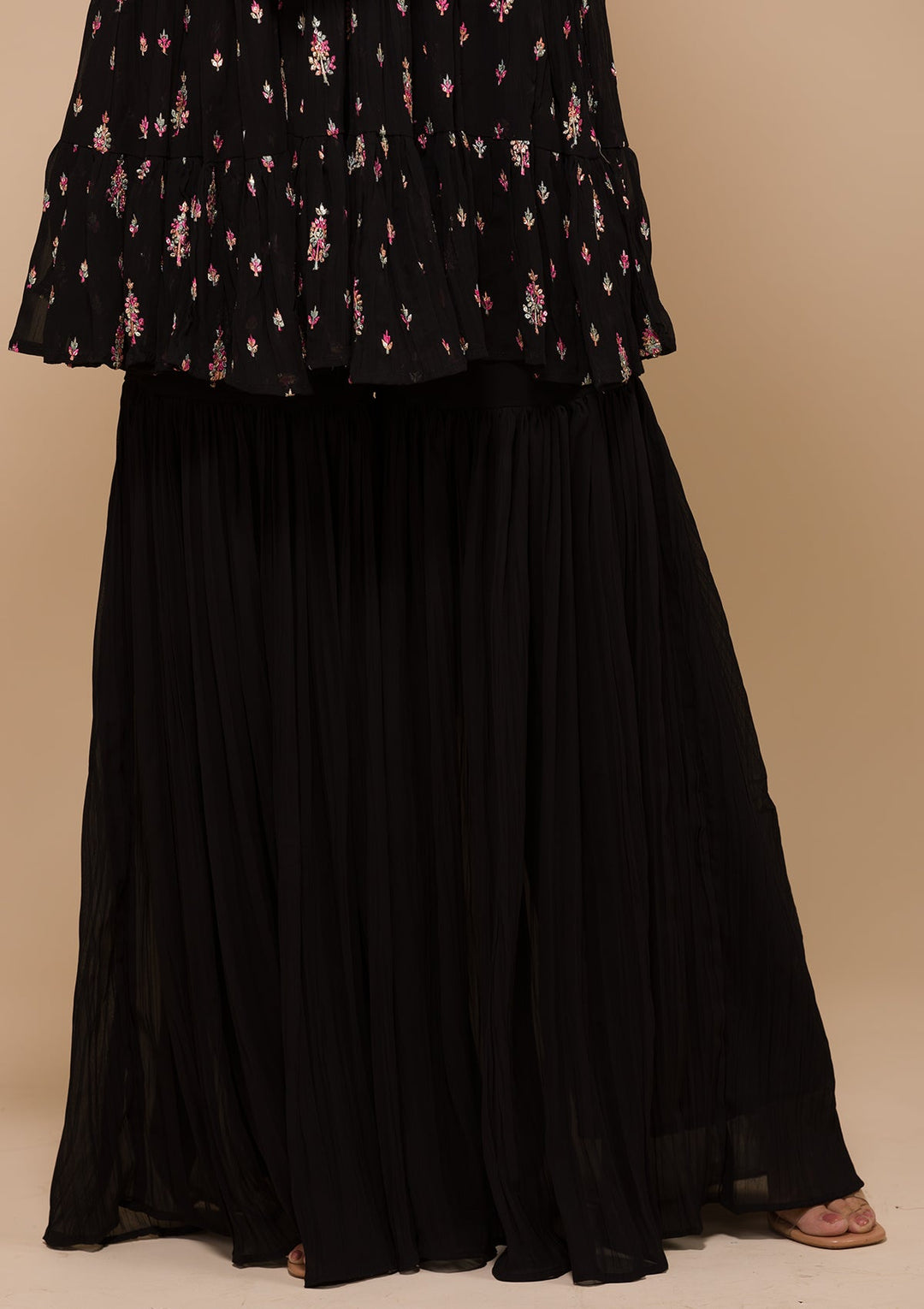 Black Threadwork Georgette Readymade Salwar Kameez-Koskii