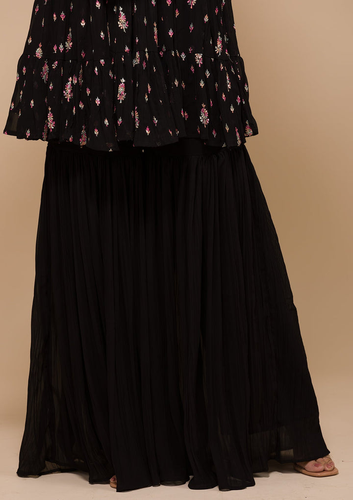 Black Threadwork Georgette Readymade Salwar Kameez-Koskii