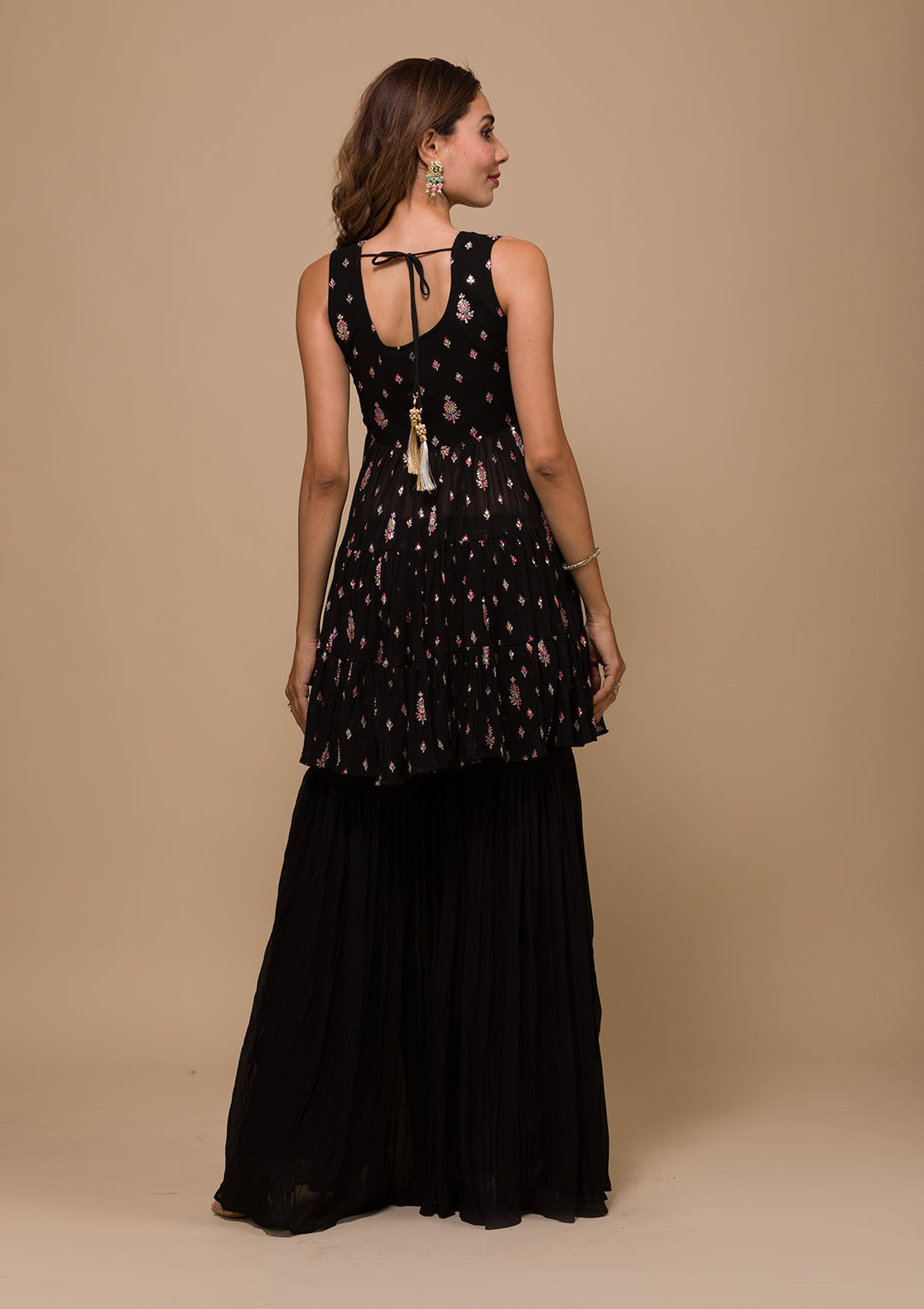 Black Threadwork Georgette Readymade Salwar Kameez-Koskii