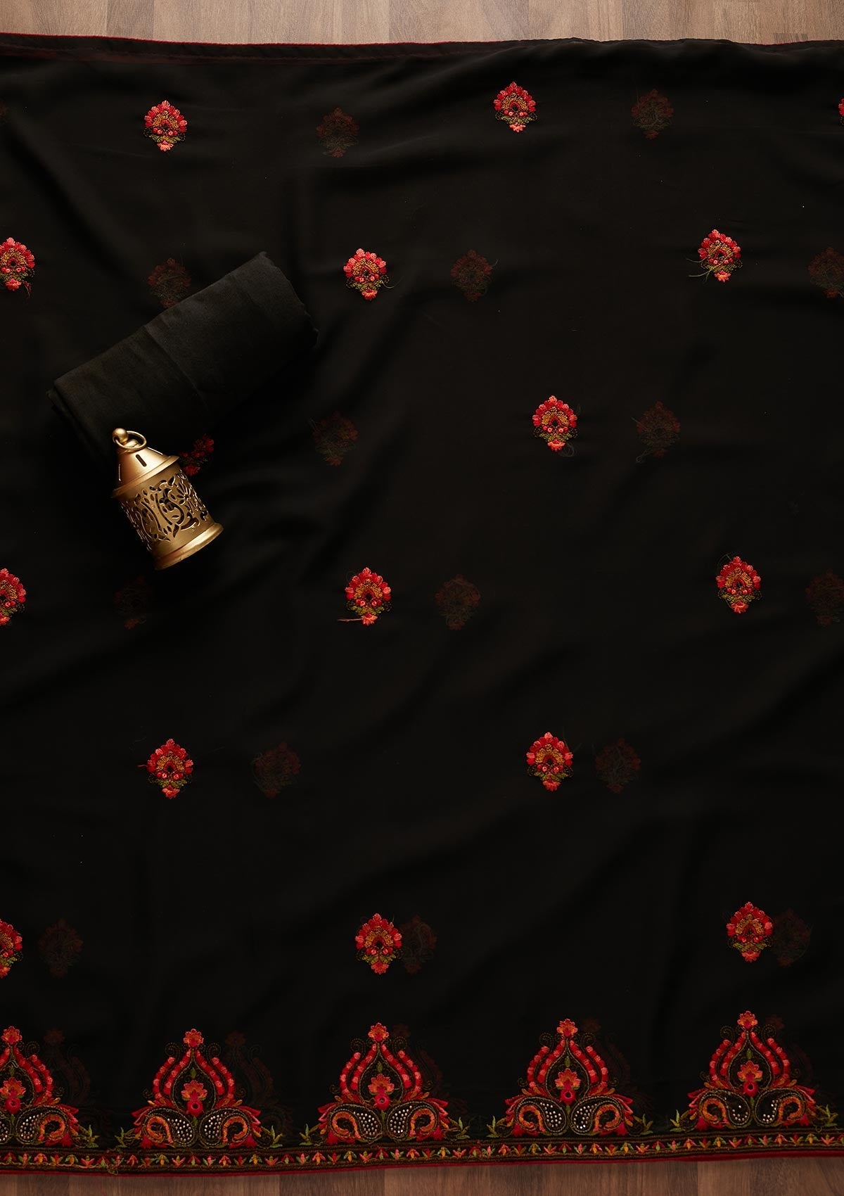 Black Threadwork Georgette Designer Semi-Stitched Salwar Suit - Koskii