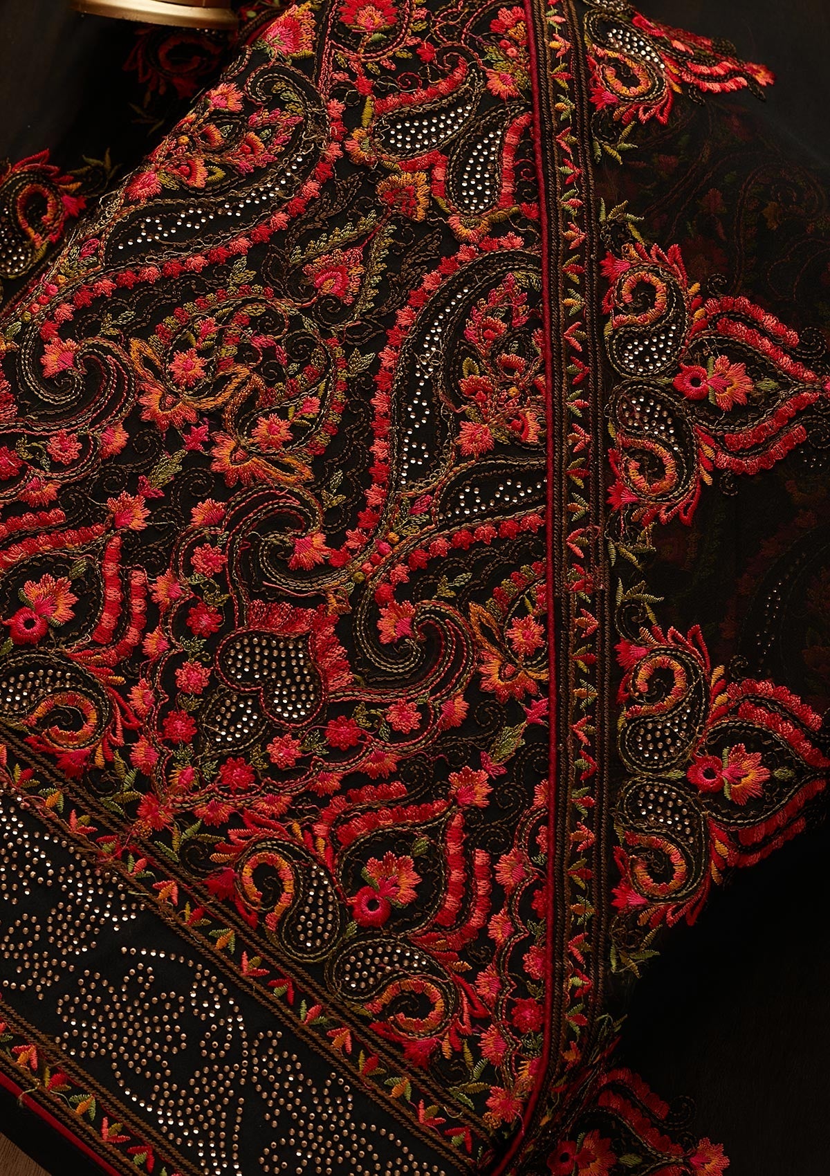 Black Threadwork Georgette Designer Semi-Stitched Salwar Suit - Koskii