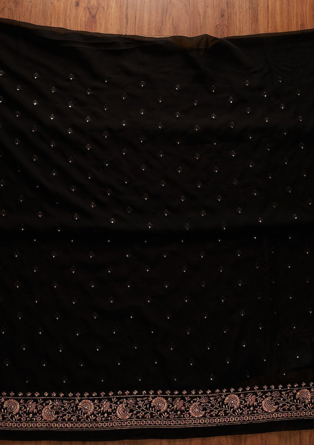 Black Threadwork Georgette Designer Unstitched Salwar Suit - koskii