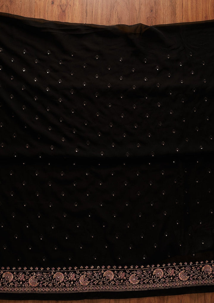 Black Threadwork Georgette Designer Unstitched Salwar Suit - koskii