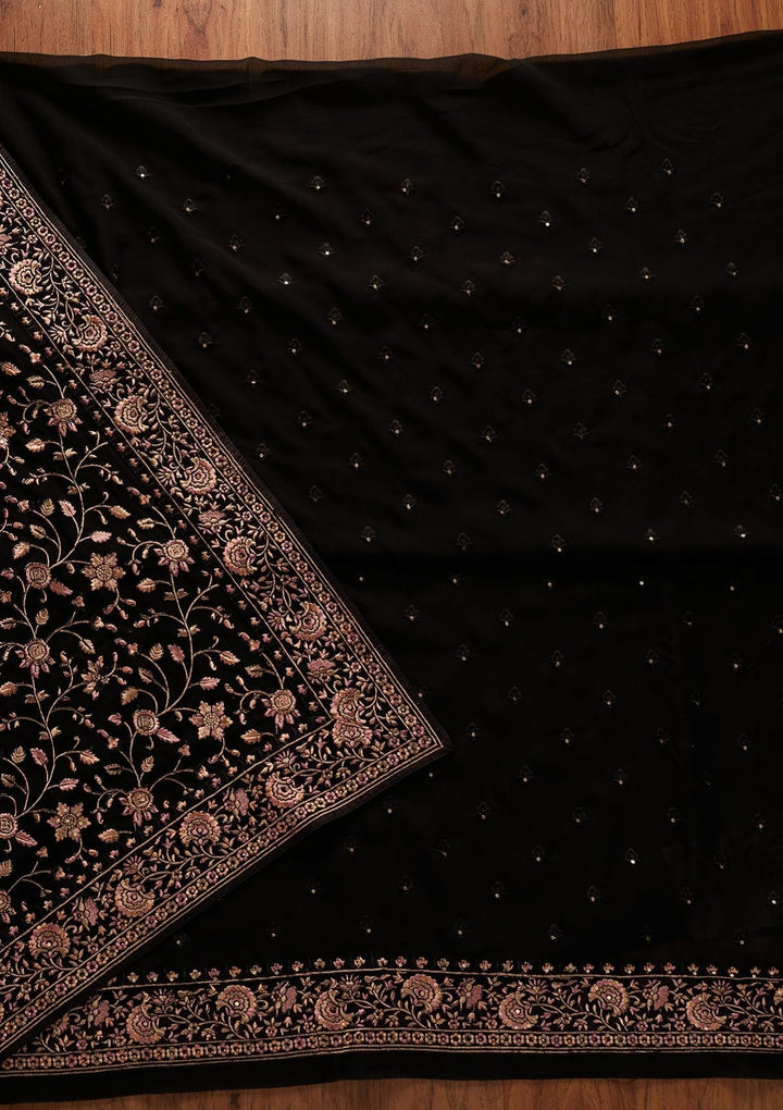 Black Threadwork Georgette Designer Unstitched Salwar Suit - koskii