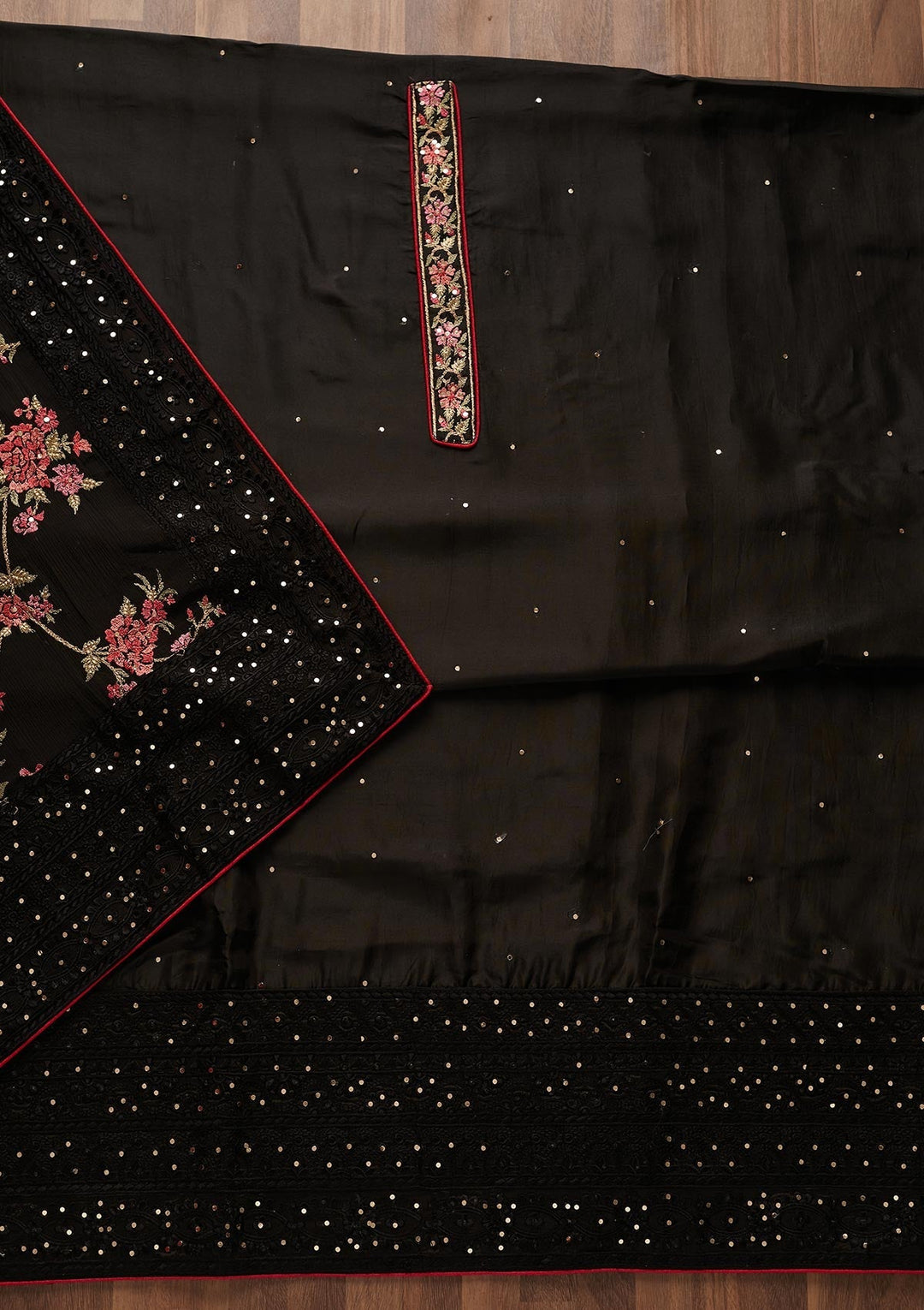 Black Threadwork Georgette Designer Unstitched Salwar Suit - Koskii