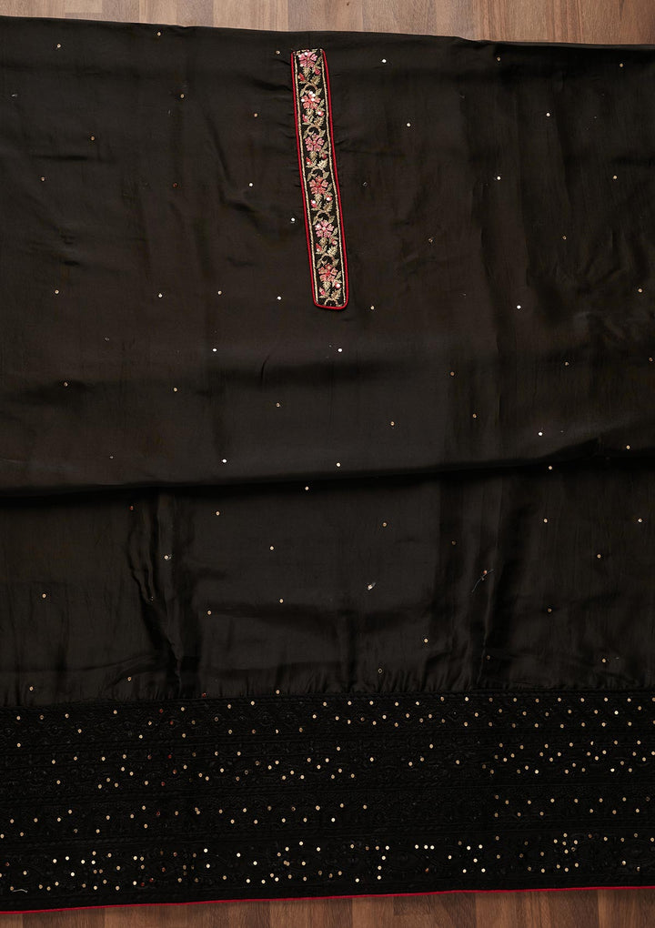 Black Threadwork Georgette Designer Unstitched Salwar Suit - Koskii