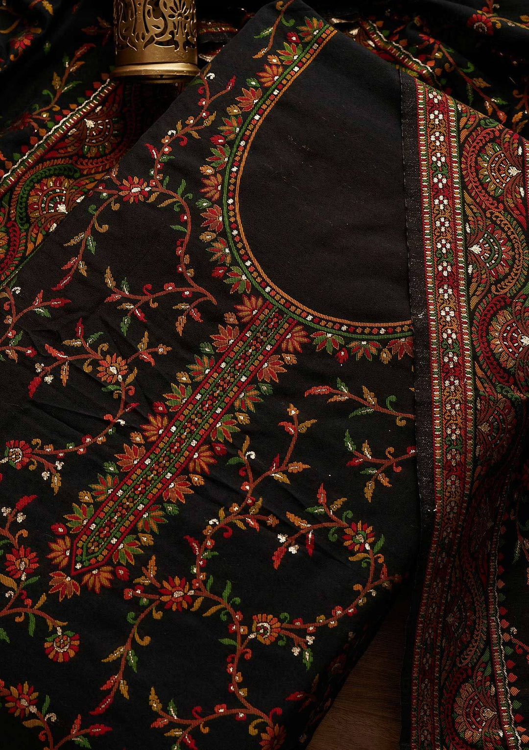 Black Threadwork Georgette Designer Unstitched Salwar Suit - Koskii