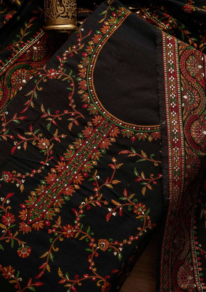 Black Threadwork Georgette Designer Unstitched Salwar Suit - Koskii